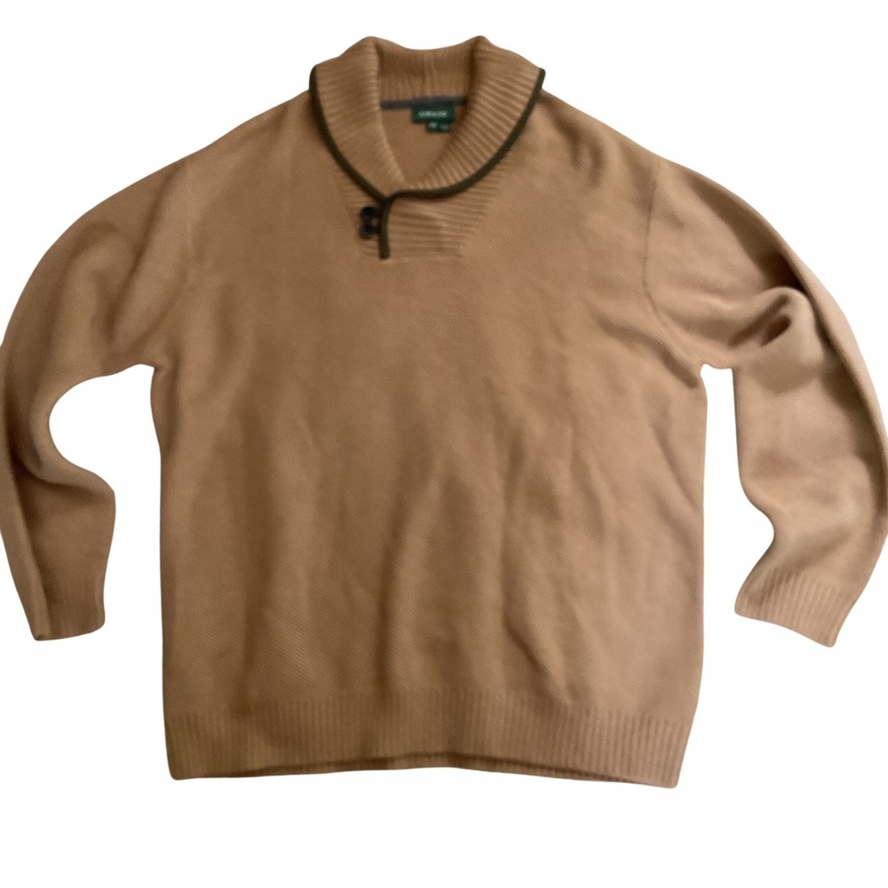 Orvis‎ Mens XXL Tan Waffle Knit Shawl Collar Sweater with Elbow Patches Brown